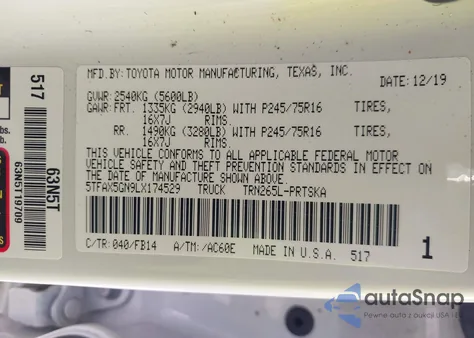 2020 Toyota Tacoma Sr из США, поврежденный, VIN 5TFAX5GN9LX174529